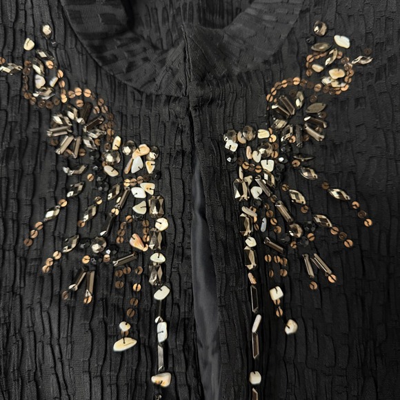 Vintage Formal Black Beaded Textured Glamoratti Blazer M Gold Embellished Luxe - Picture 3 of 7